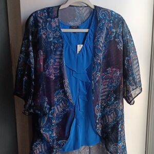 Talbots Blue and Multicolor Sheer Blouse